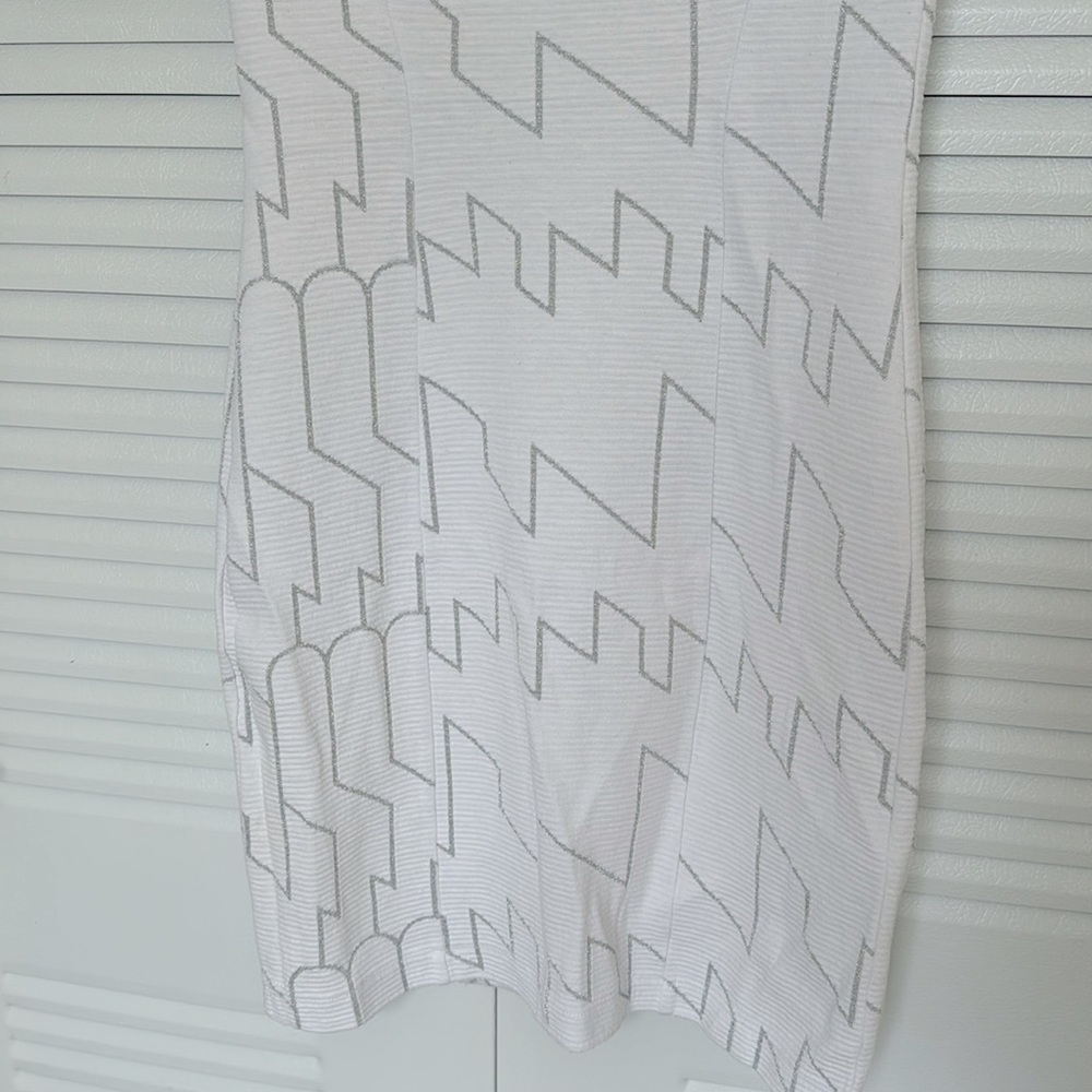 KENZO Paris Dress, Size M, White & Silver Cotton Ribbed Abstract Glitter Dress - Picture 11 of 13